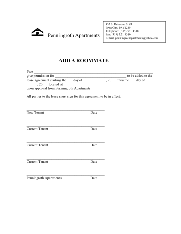 Penningroth Add Roomate Form