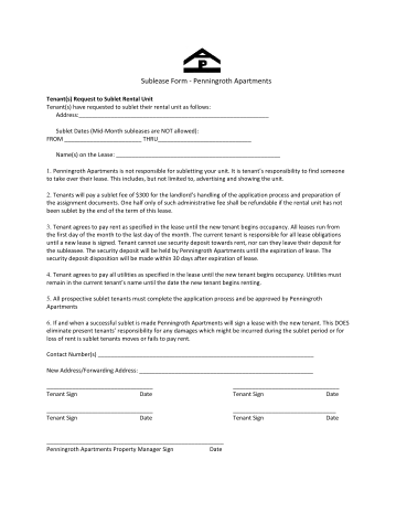 Penningroth Sublease Form